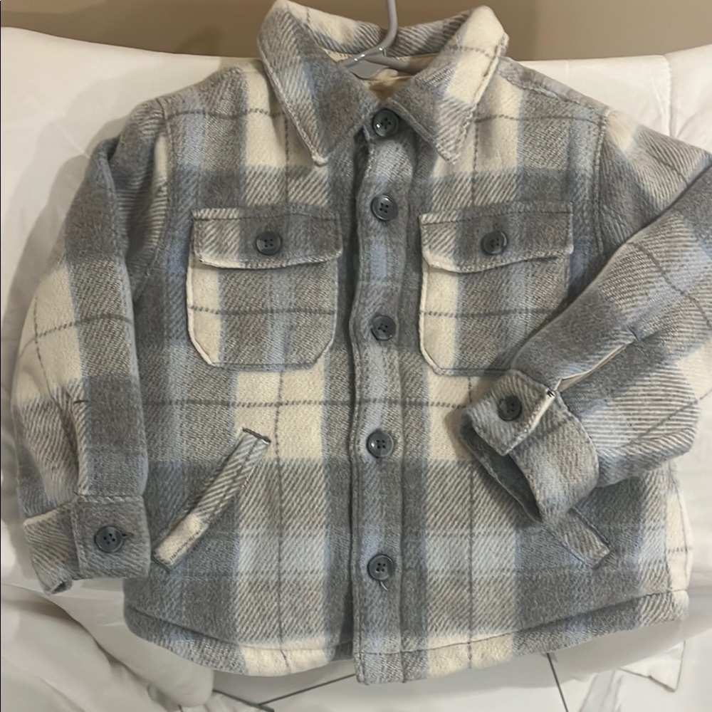 Plaid Kids Jacket in Gray and Cream